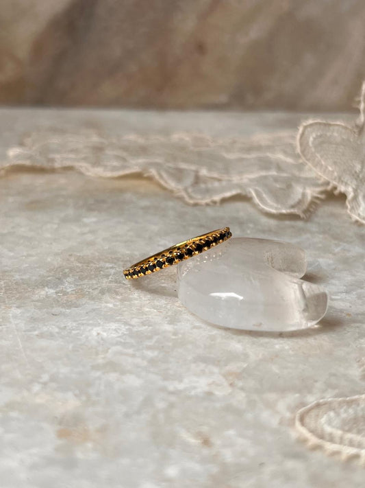 Gold Vermeil Black Spinel Eternity Stack Band 925 Sterling Silver Ring