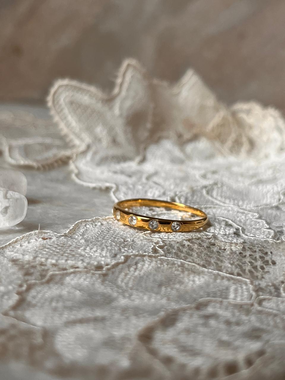 Gold Vermeil Eclipse White Topaz Band 925 Sterling Silver Ring