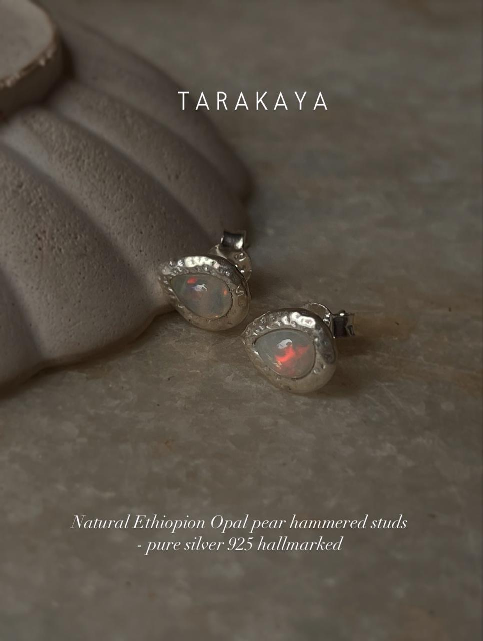 Natural Ethiopian Opal Pear Stud Earrings in 925 Sterling Silver
