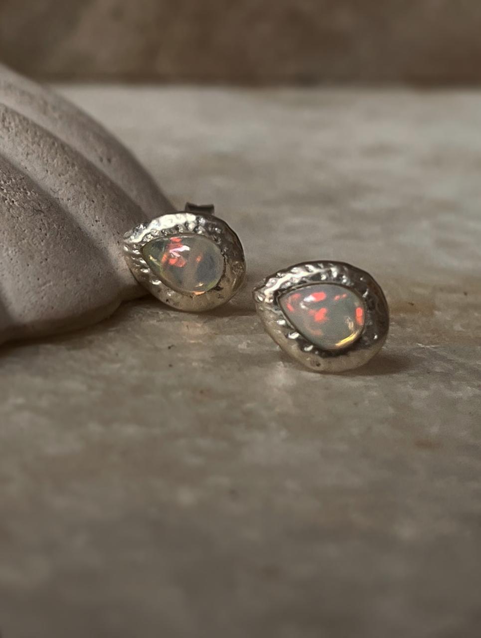 Natural Ethiopian Opal Earrings – Pear Studs in 925 Silver