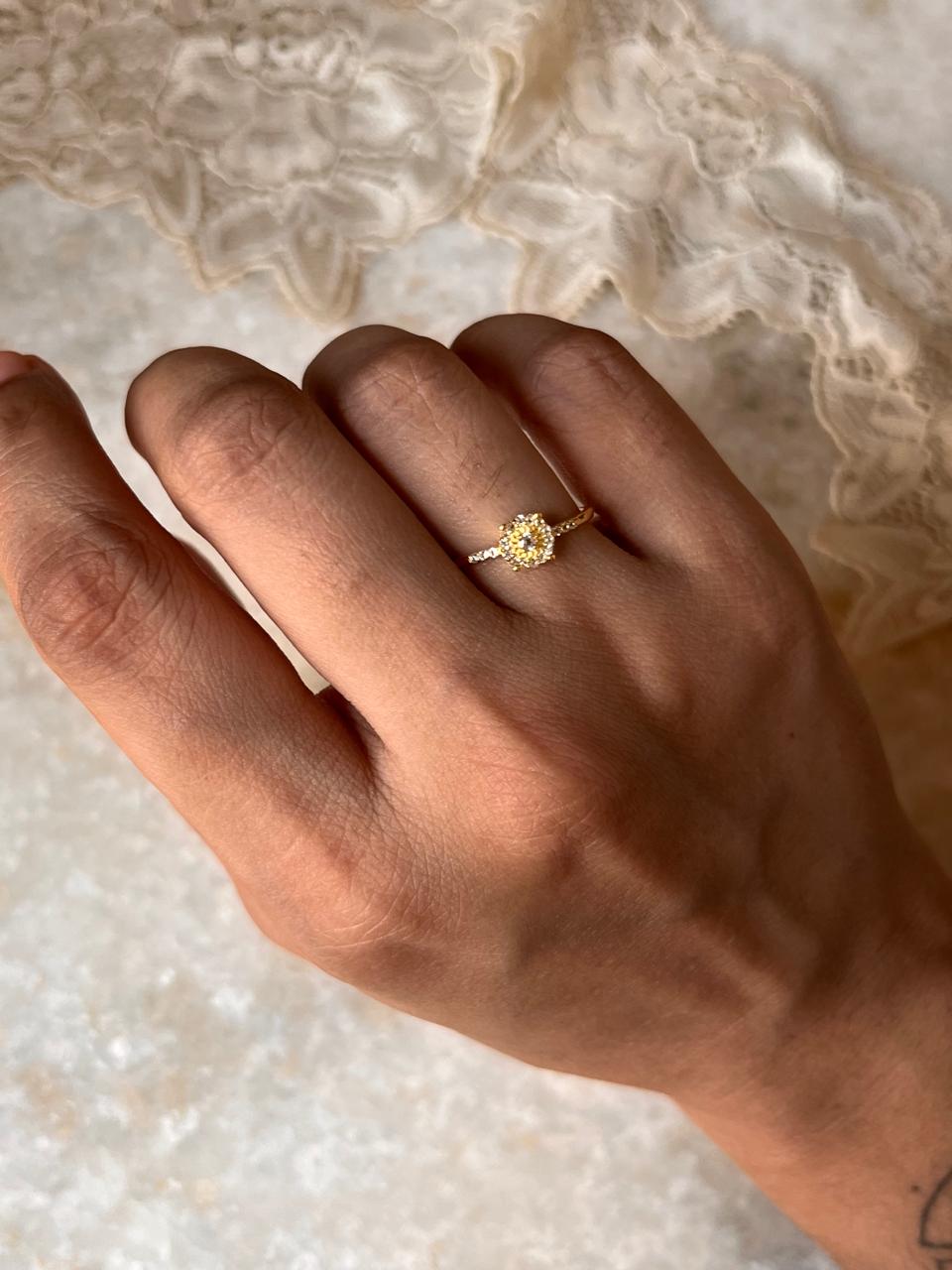 Gold Vermeil White Topaz Solitaire 925 Sterling Silver Ring