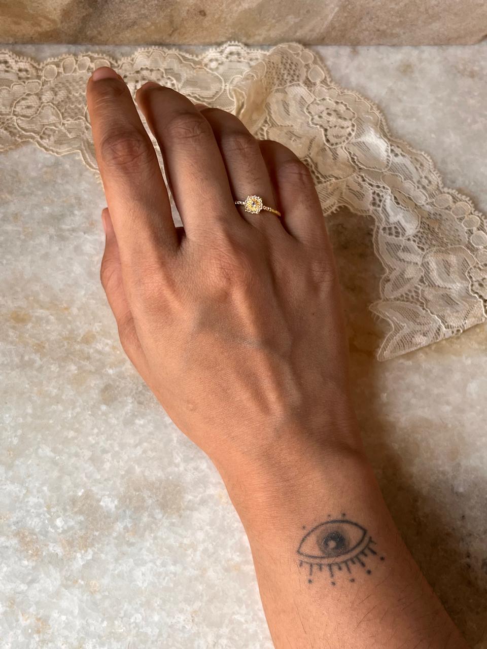 Gold Vermeil White Topaz Solitaire 925 Sterling Silver Ring