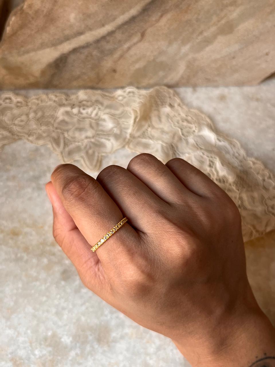 Dainty White Topaz Full Band Ring in Gold Plated Sterling Silver