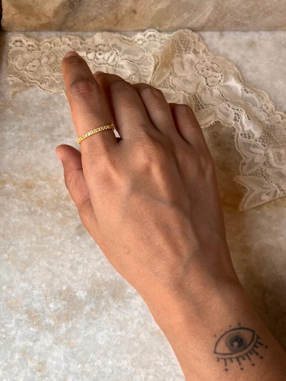 925 Sterling Silver White Topaz Eternity Ring in Gold Vermeil Finish