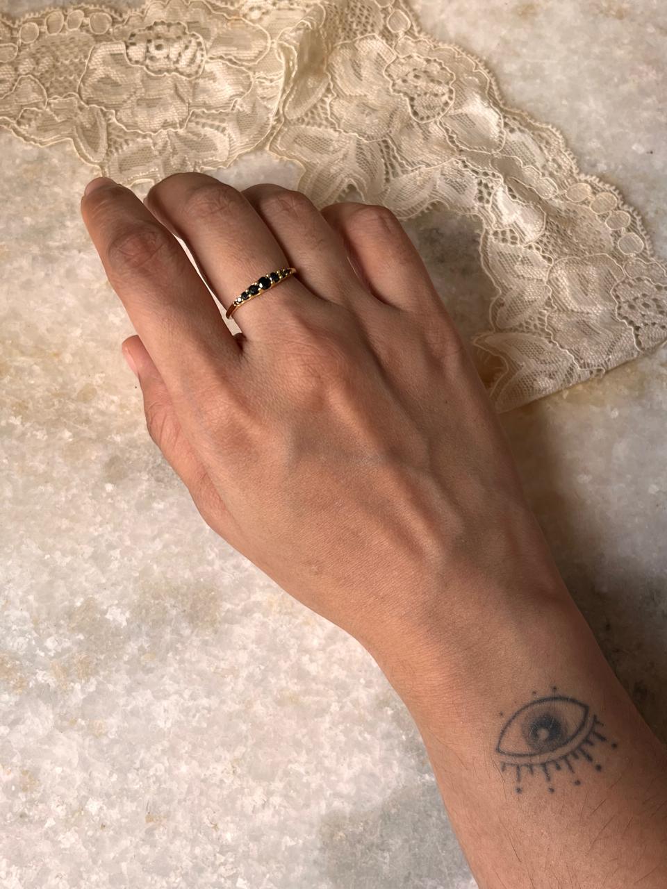 Gold Vermeil Black Spinel 9 Gradient 925 Sterling Silver Ring