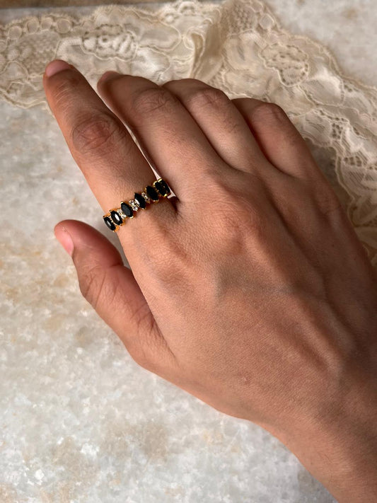 Gold Vermeil Elysian Stack Black Spinel & White Topaz 925 Sterling Silver Ring