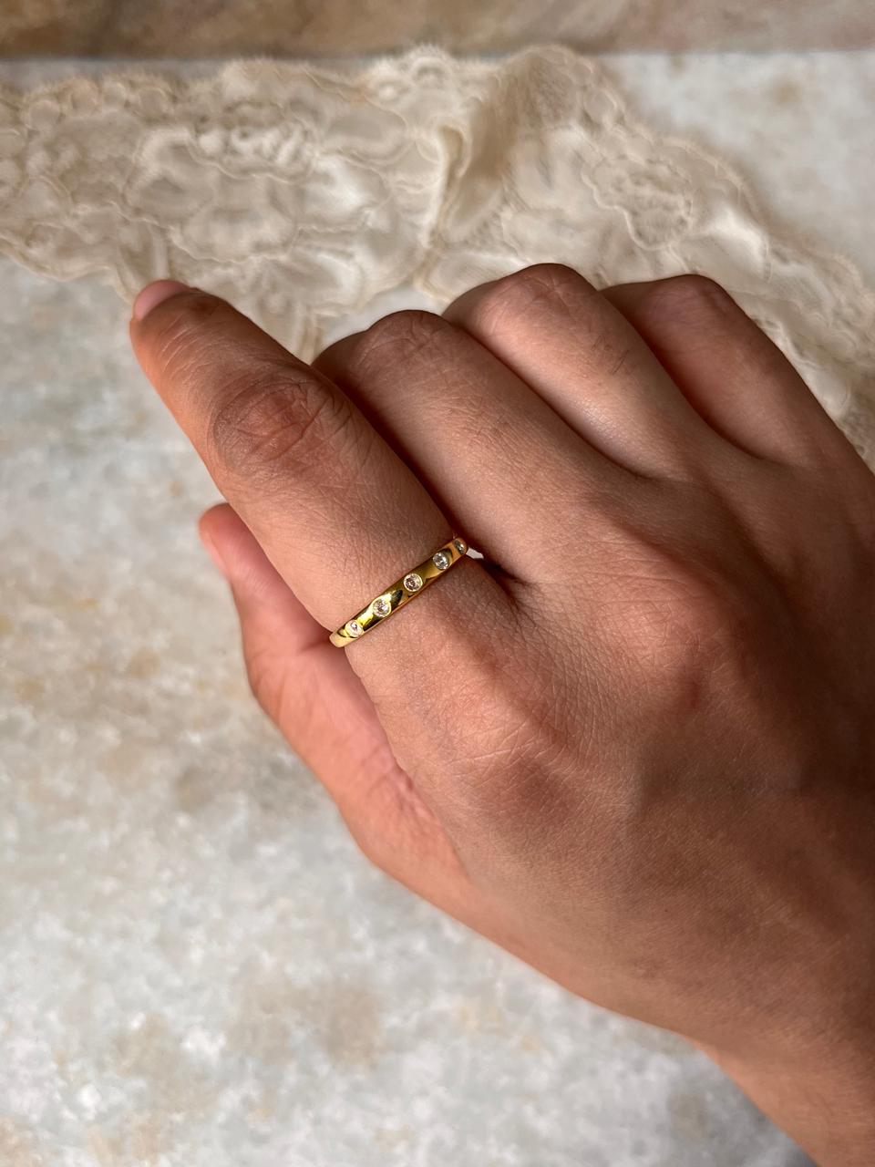 Gold Vermeil Eclipse White Topaz Band 925 Sterling Silver Ring
