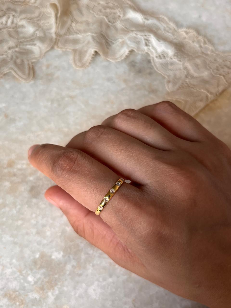 Gold Vermeil Eclipse White Topaz Band 925 Sterling Silver Ring