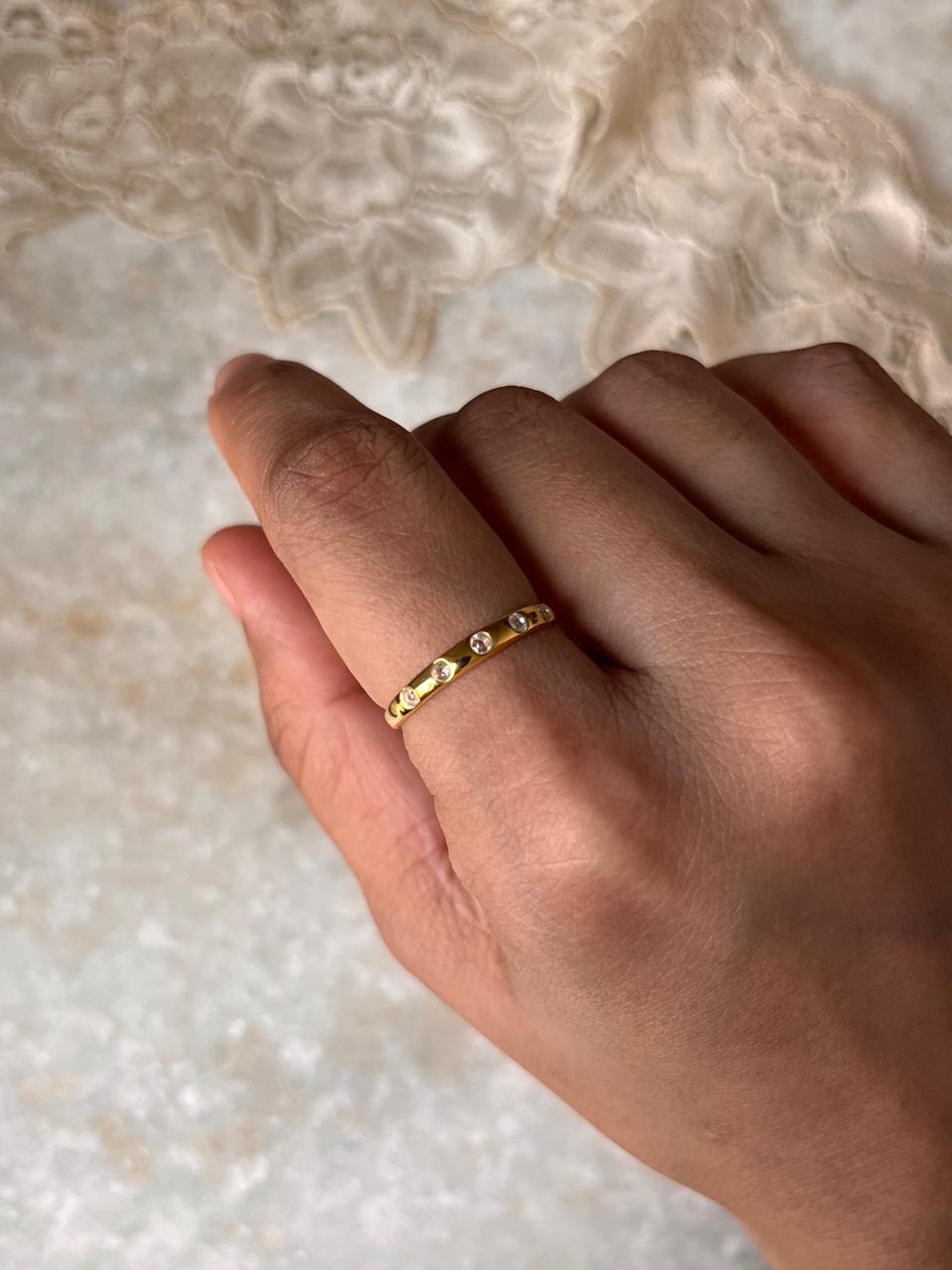 Gold Vermeil Eclipse White Topaz Band 925 Sterling Silver Ring