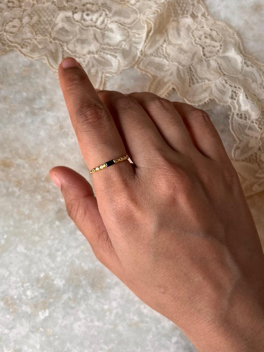 Gold Vermeil Black Spinel & White Topaz Twilight Stack 925 Sterling Silver Ring