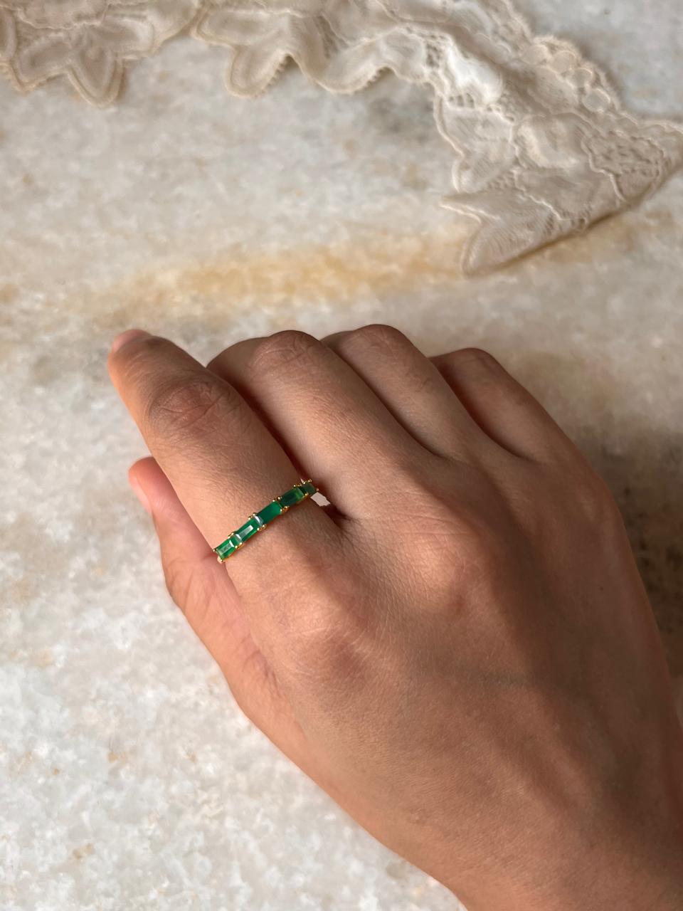 Gold Vermeil Green Onyx Baguette Eternity Band 925 Sterling Silver Ring