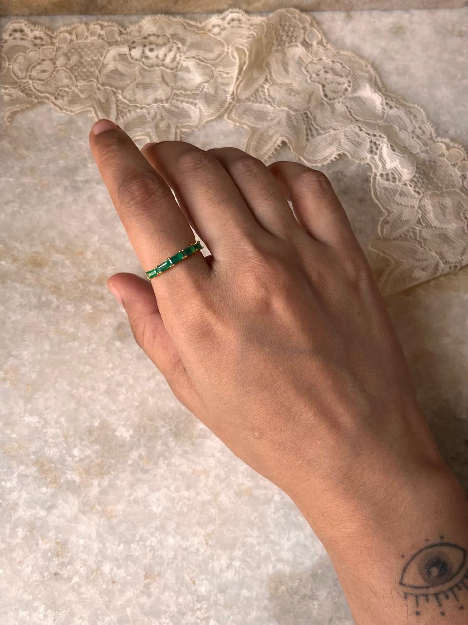 Gold Vermeil Green Onyx Baguette Eternity Band 925 Sterling Silver Ring