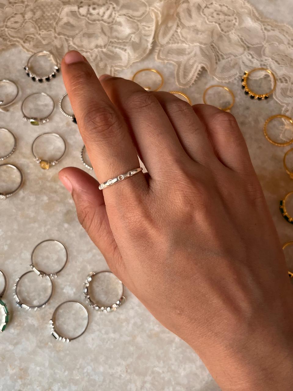 White Topaz Eclipse Band 925 Sterling Silver Ring