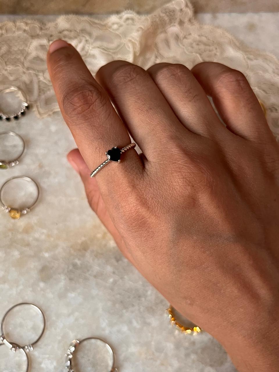 Black Spinel Heart Solitaire 925 Sterling Silver Ring