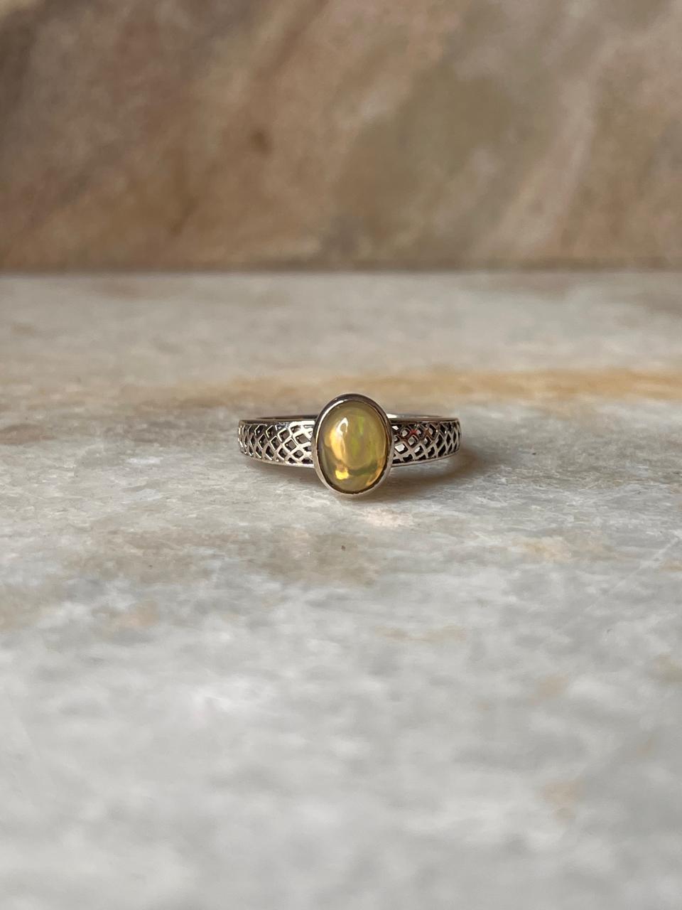 Natural Ethiopian Opal Patterned Band 925 Sterling Silver Ring