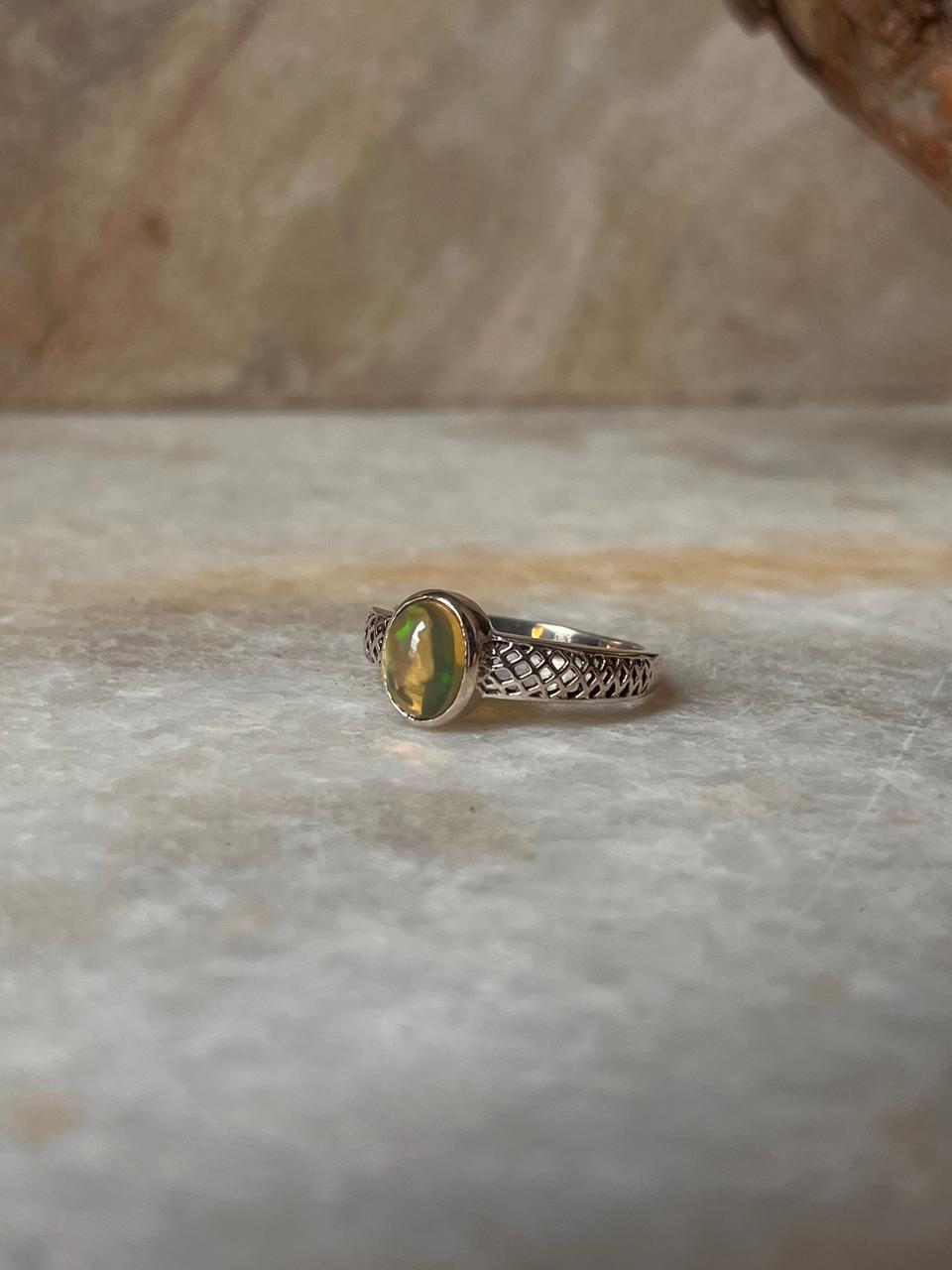 Natural Ethiopian Opal Patterned Band 925 Sterling Silver Ring