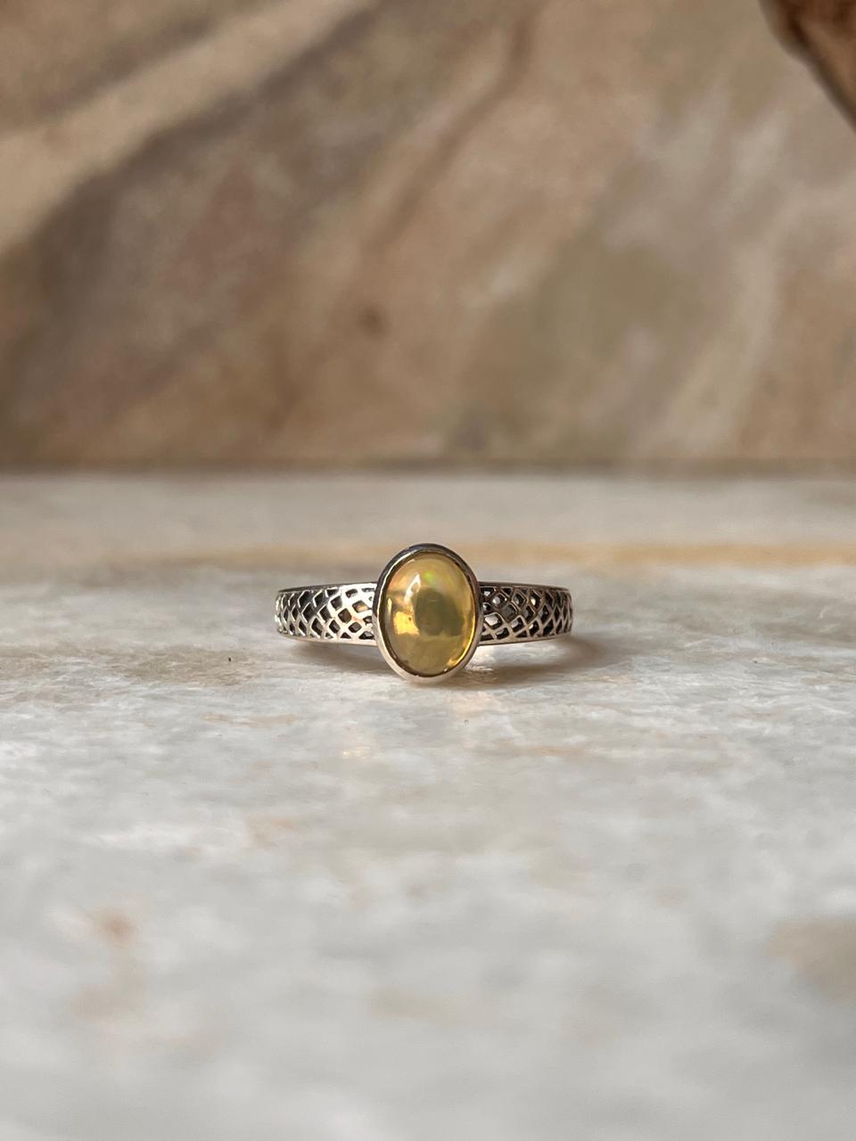 Natural Ethiopian Opal Patterned Band 925 Sterling Silver Ring