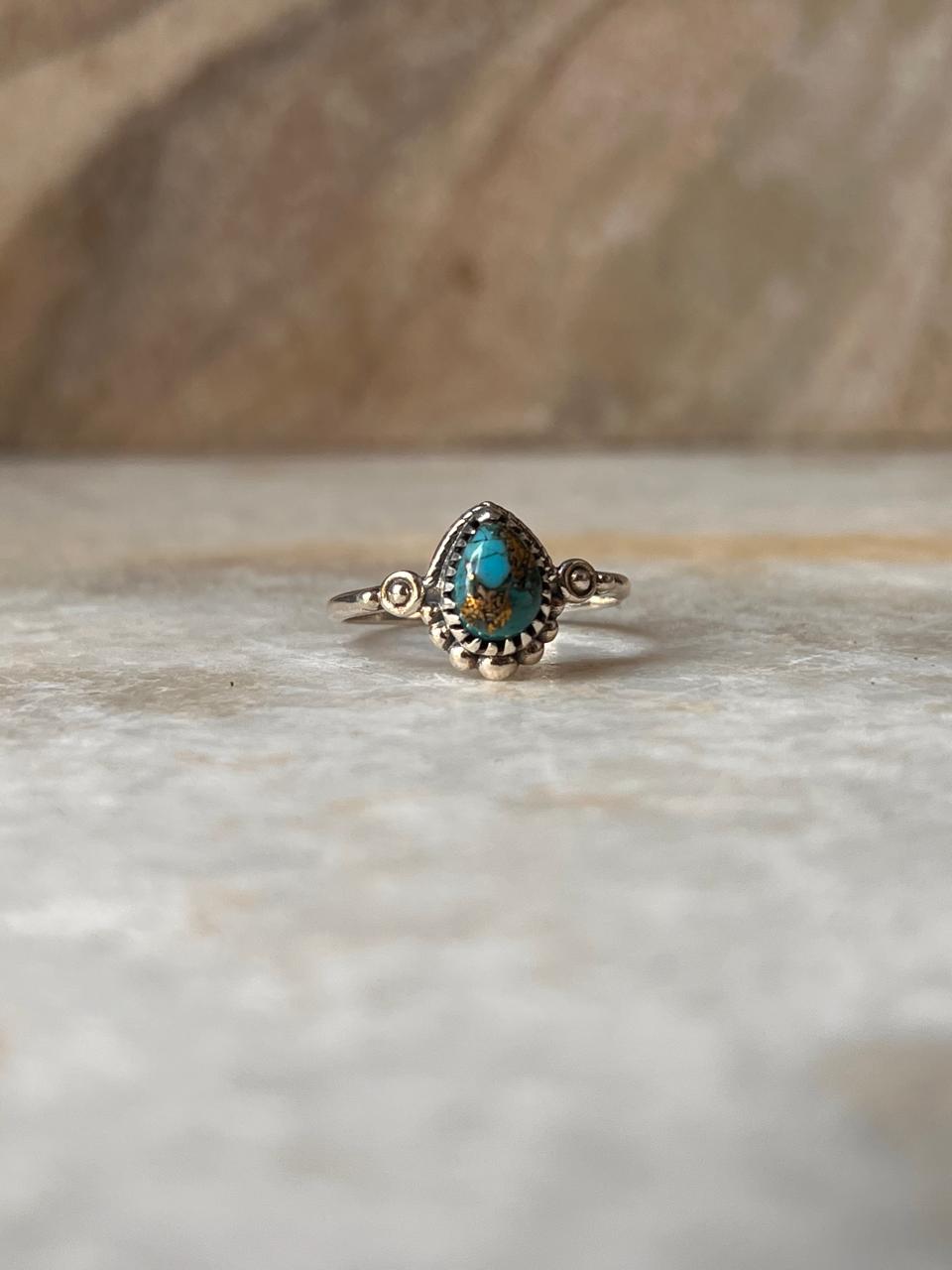 Copper Turquoise Pear Boho 925 Sterling Silver Ring