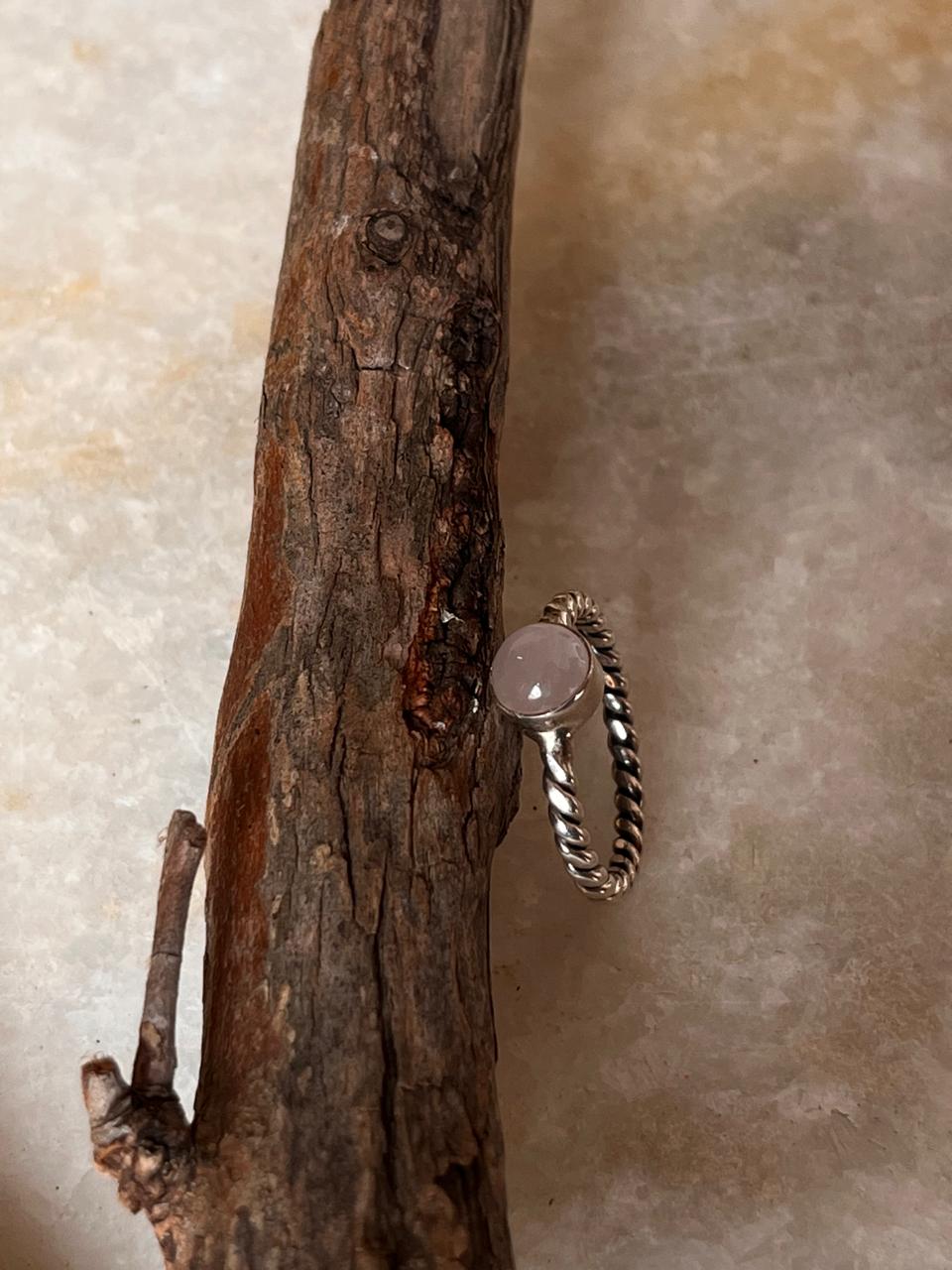 Rose Quartz Rope Band 925 Sterling Silver Ring
