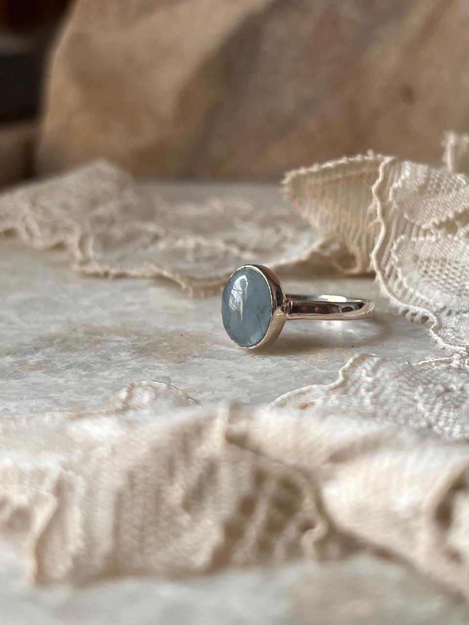 Aquamarine Natural Oval 925 Sterling Silver Ring