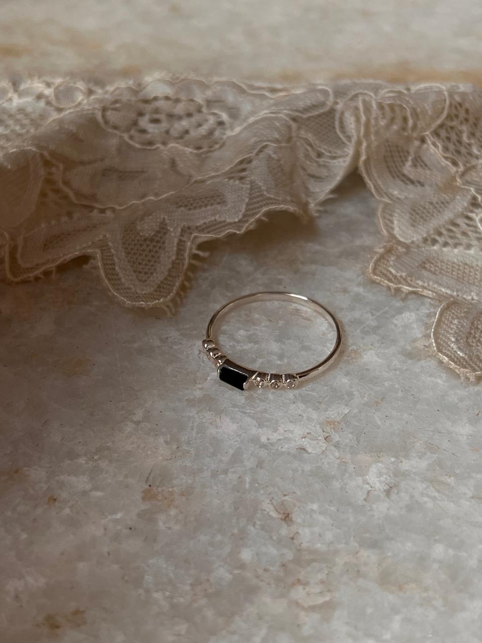 Black Spinel & White Topaz Twilight Stack 925 Sterling Silver Ring