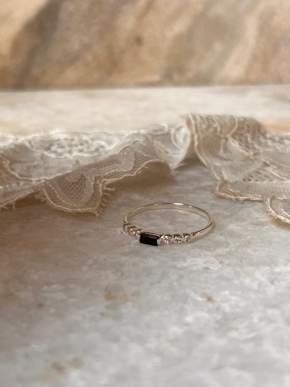 Black Spinel & White Topaz Twilight Stack 925 Sterling Silver Ring