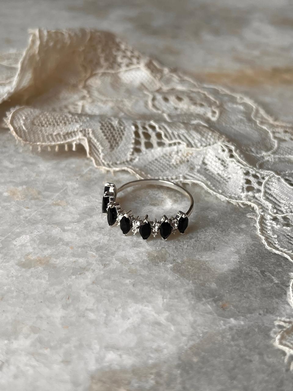 Elysian Stack Black Spinel & White Topaz 925 Sterling Silver Ring