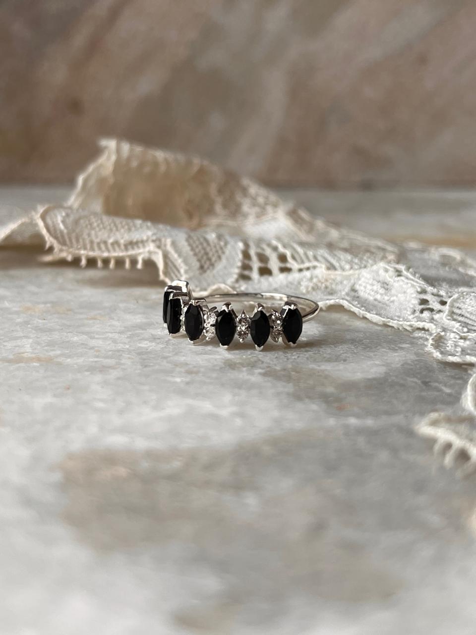 Elysian Stack Black Spinel & White Topaz 925 Sterling Silver Ring