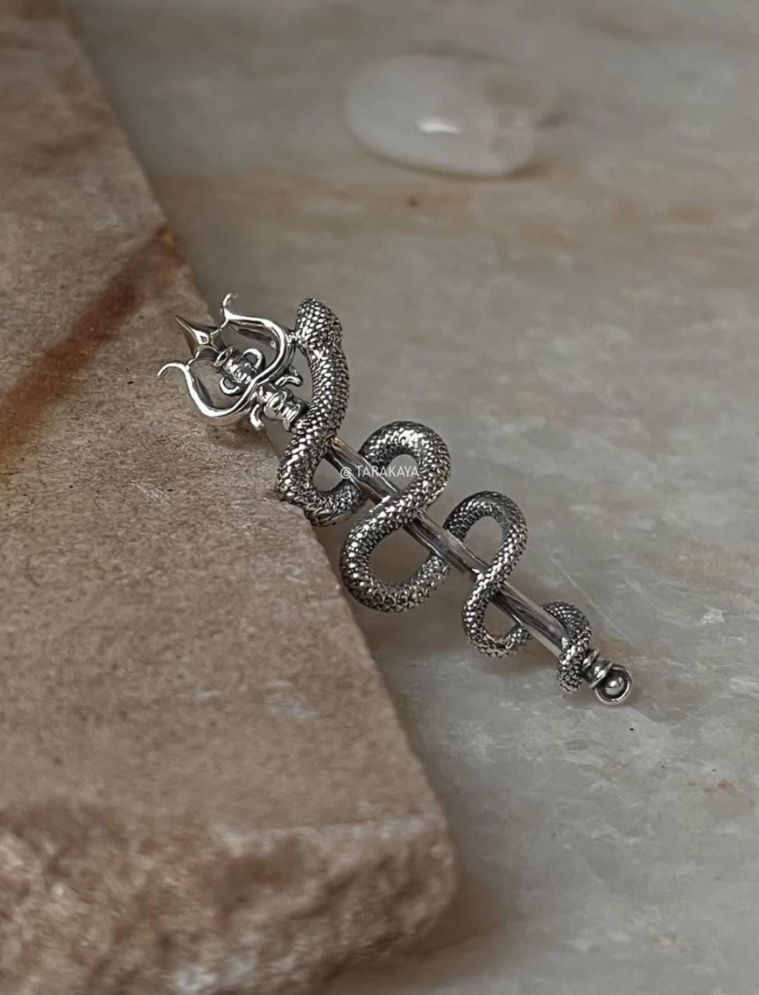 Serpent Wrapped Trishul Trident Pendant in Solid Sterling Silver