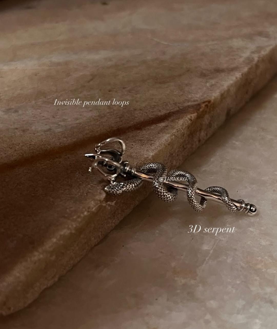 Sterling Silver Trident Pendant with Serpent Motif
