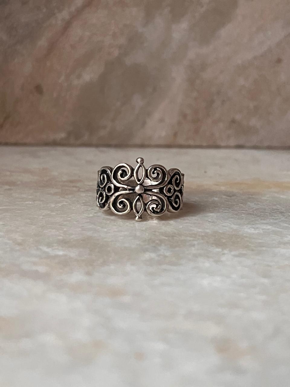 Vintage Chunky Fleur Unisex Band 925 Sterling Silver Ring