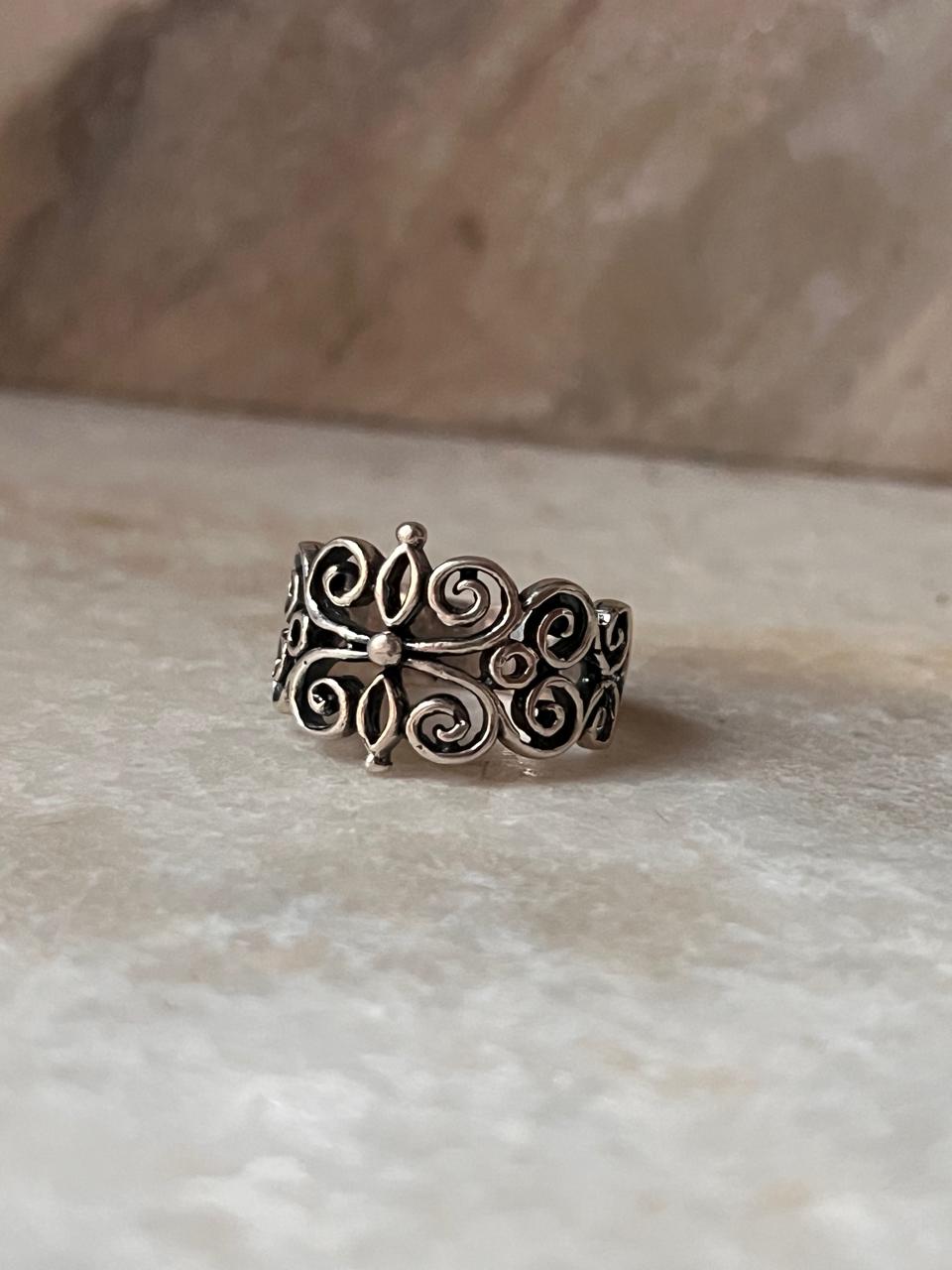 Vintage Chunky Fleur Unisex Band 925 Sterling Silver Ring