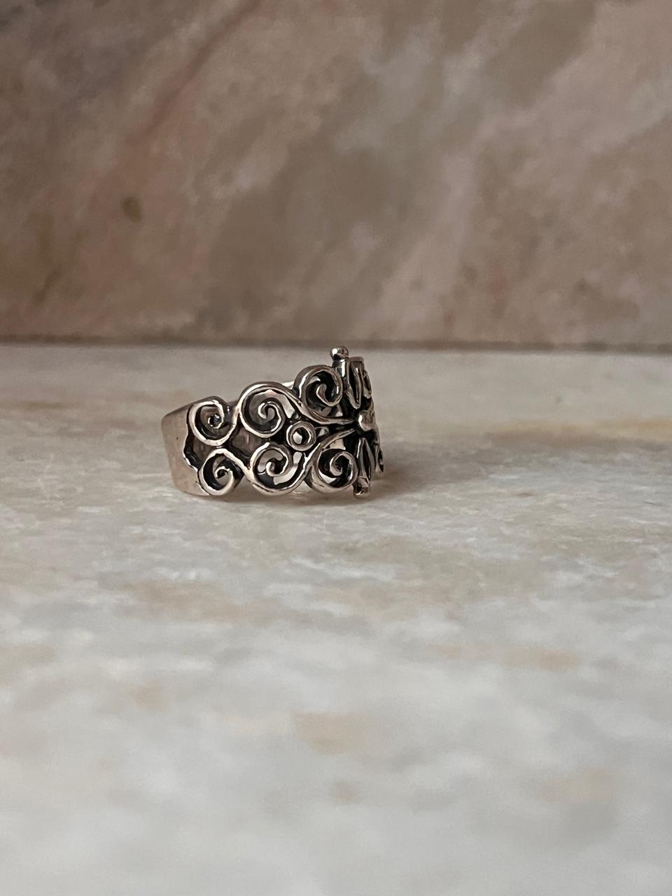 Vintage Chunky Fleur Unisex Band 925 Sterling Silver Ring
