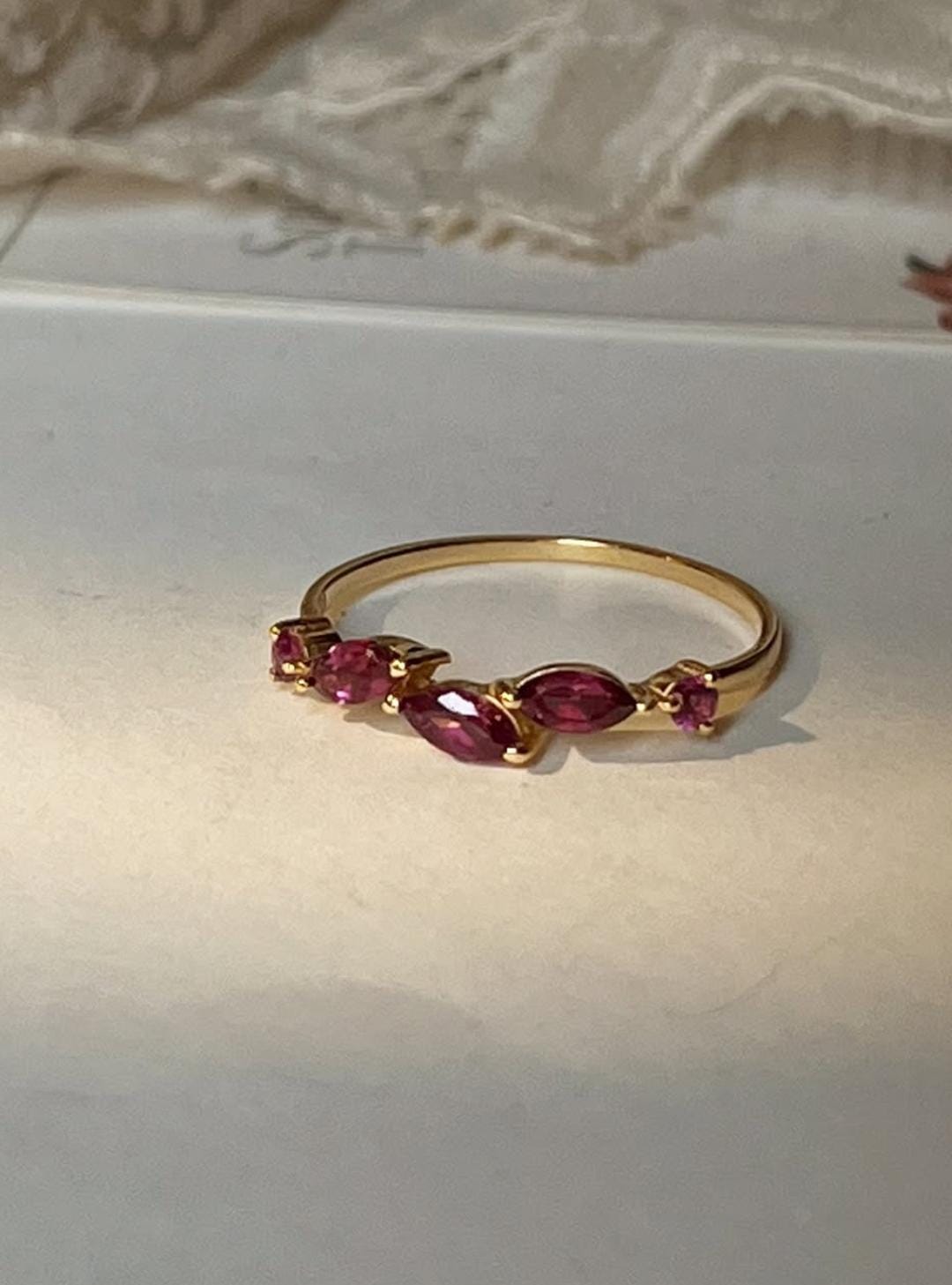 Gold Vermeil Rhodolite Garnet Leafy Minimal 925 Sterling Silver Ring