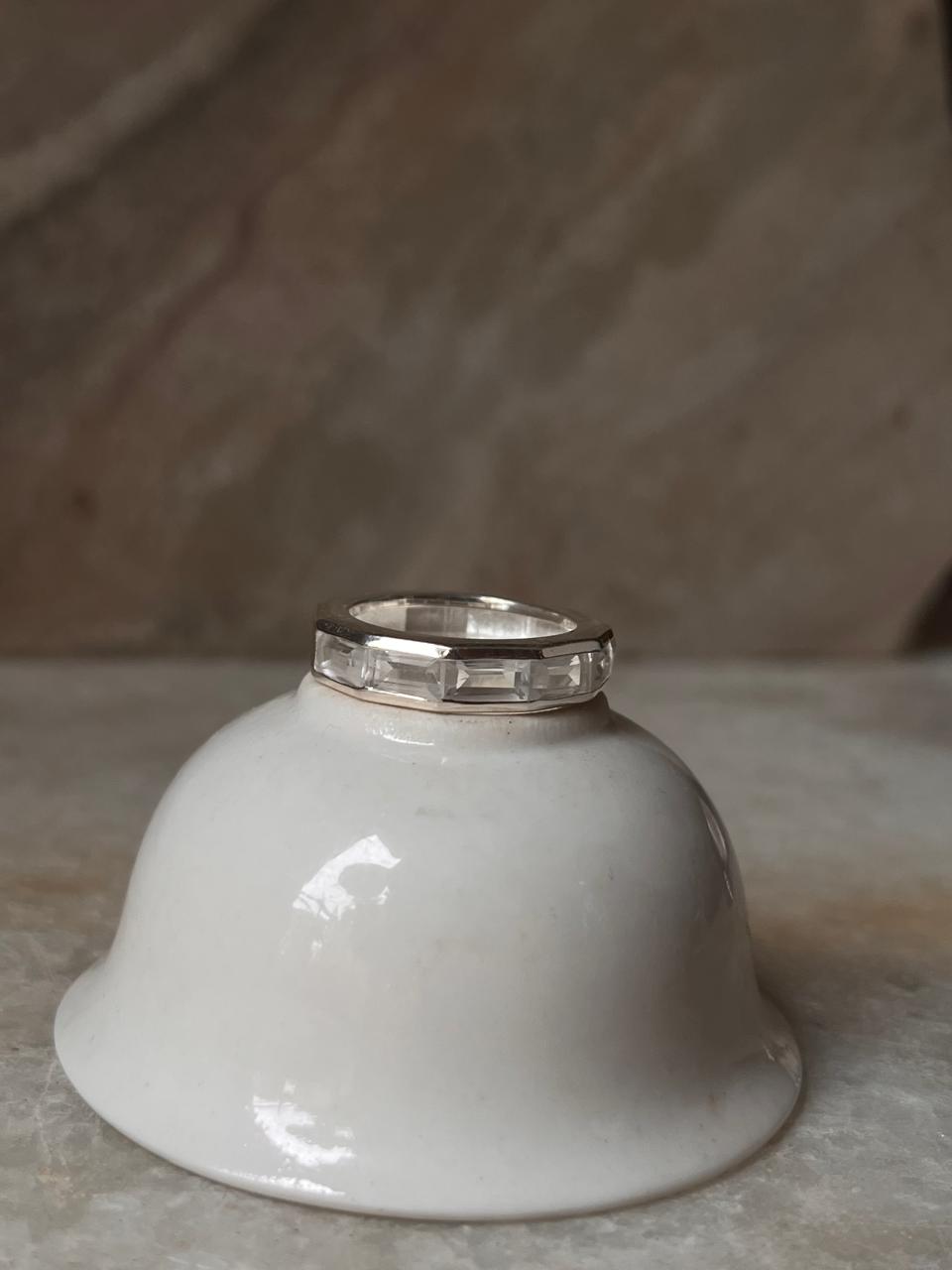 Clear Quartz Five Baguette Stone 925 Sterling Silver Ring