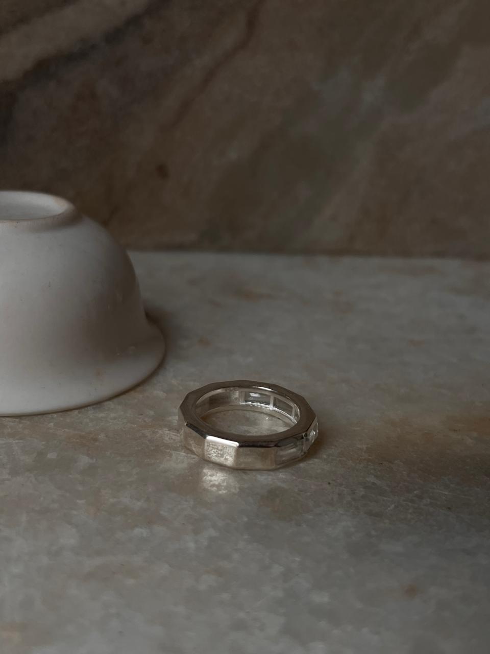 Clear Quartz Five Baguette Stone 925 Sterling Silver Ring