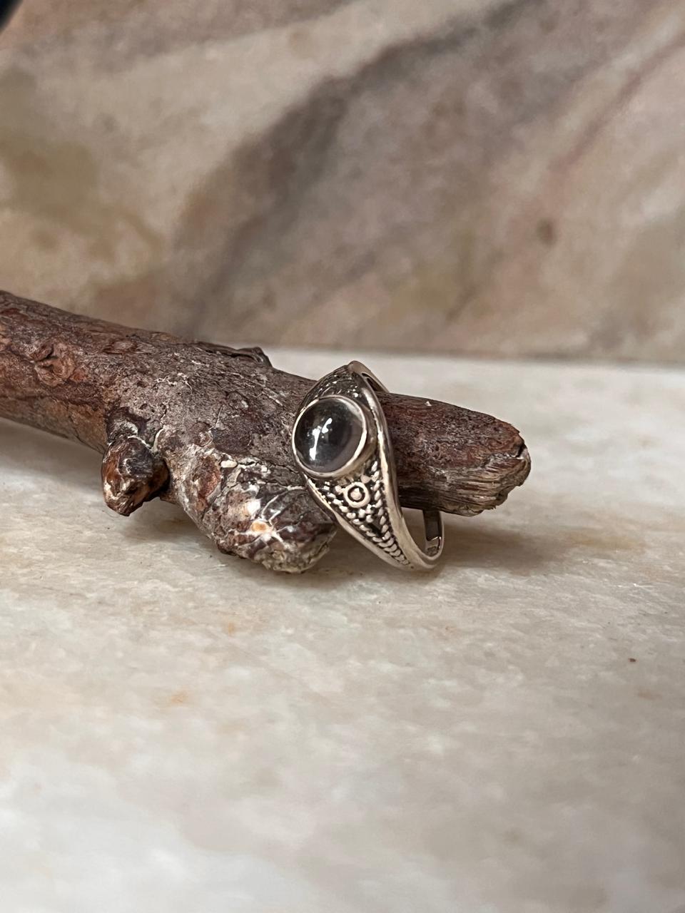 Clear Quartz Master Healer Round Boho 925 Sterling Silver Ring