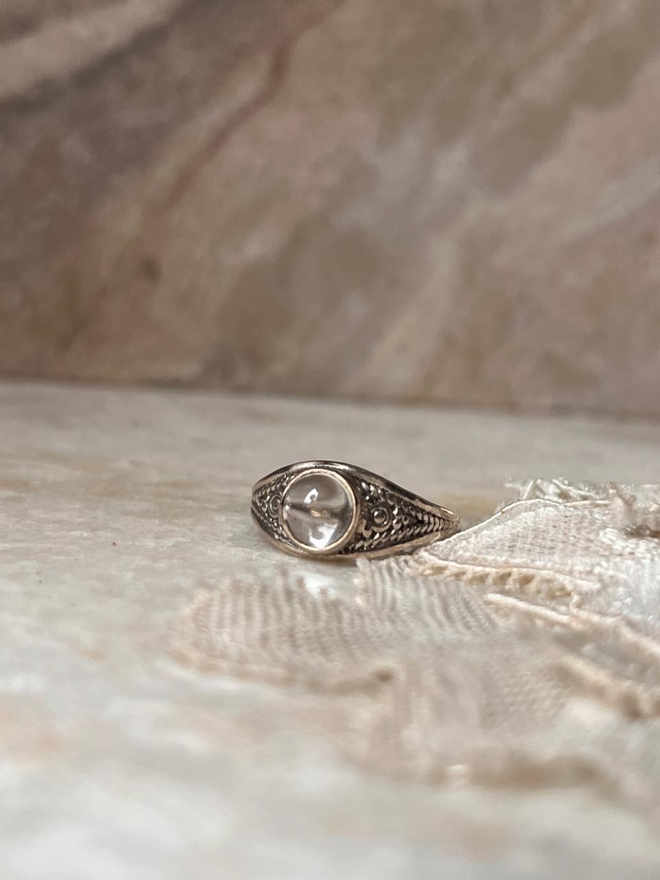 Clear Quartz Master Healer Round Boho 925 Sterling Silver Ring