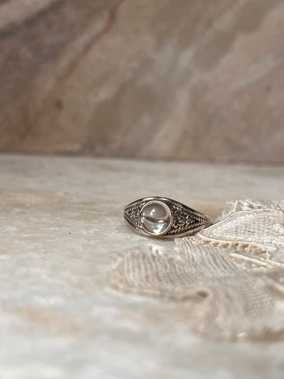 Clear Quartz Master Healer Round Boho 925 Sterling Silver Ring
