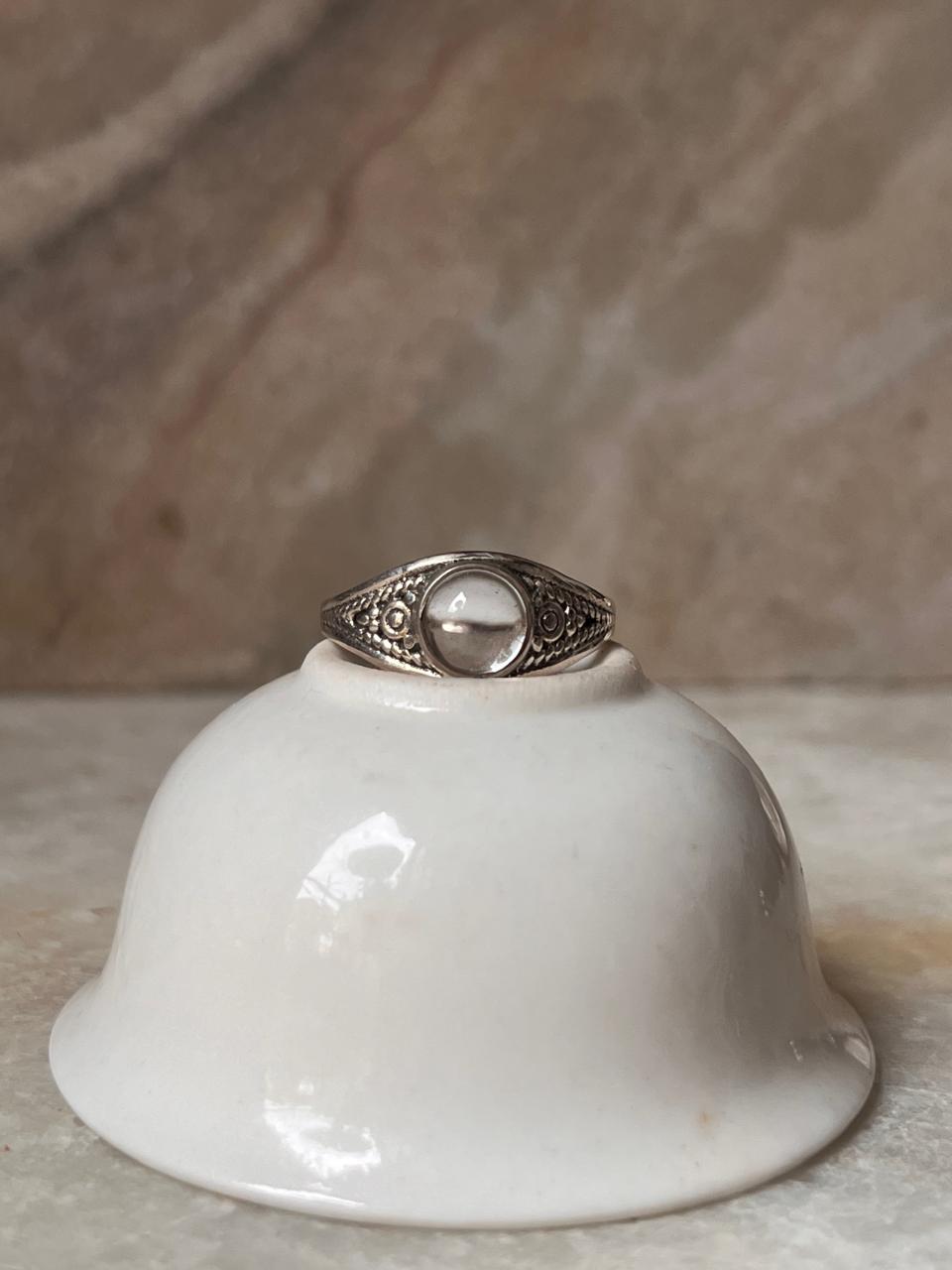 Clear Quartz Master Healer Round Boho 925 Sterling Silver Ring