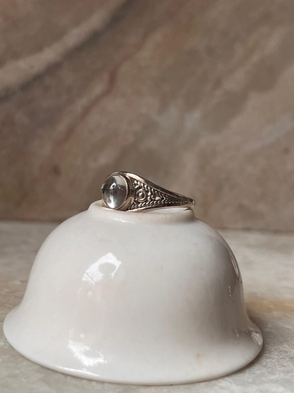 Clear Quartz Master Healer Round Boho 925 Sterling Silver Ring