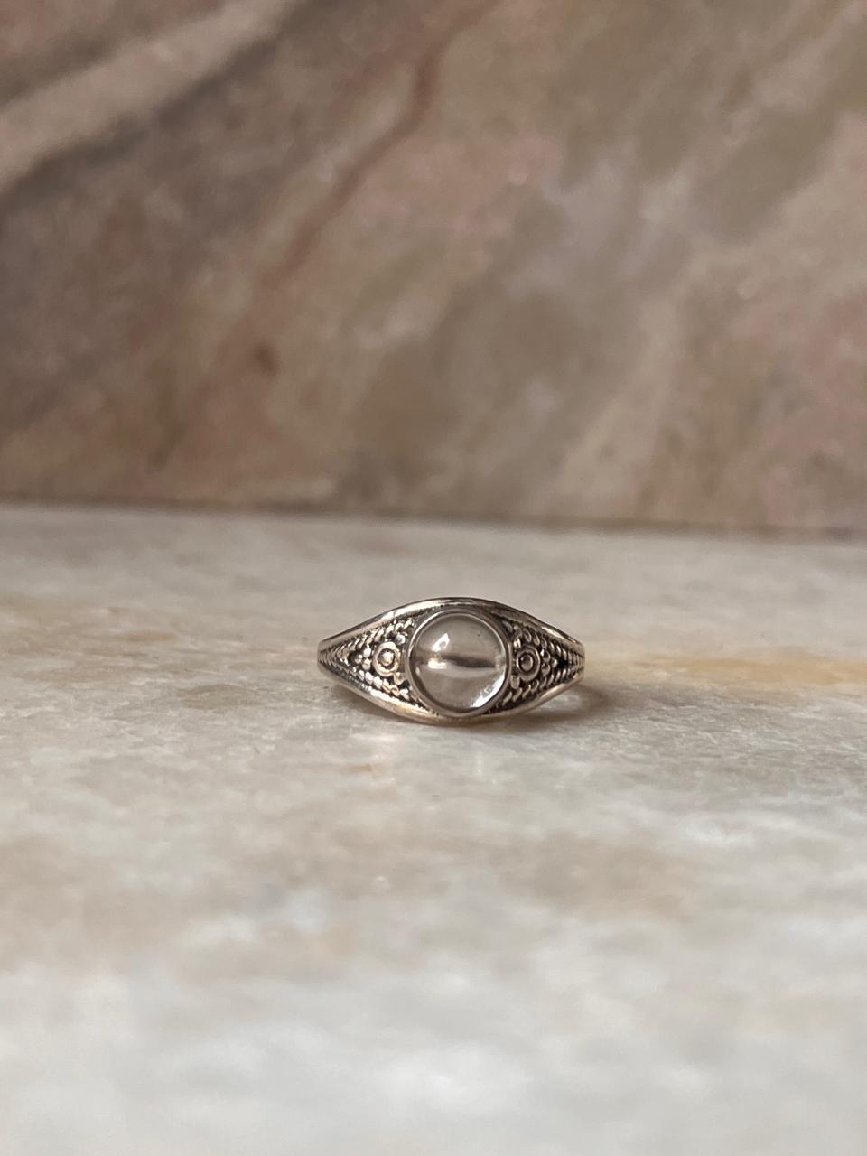 Clear Quartz Master Healer Round Boho 925 Sterling Silver Ring