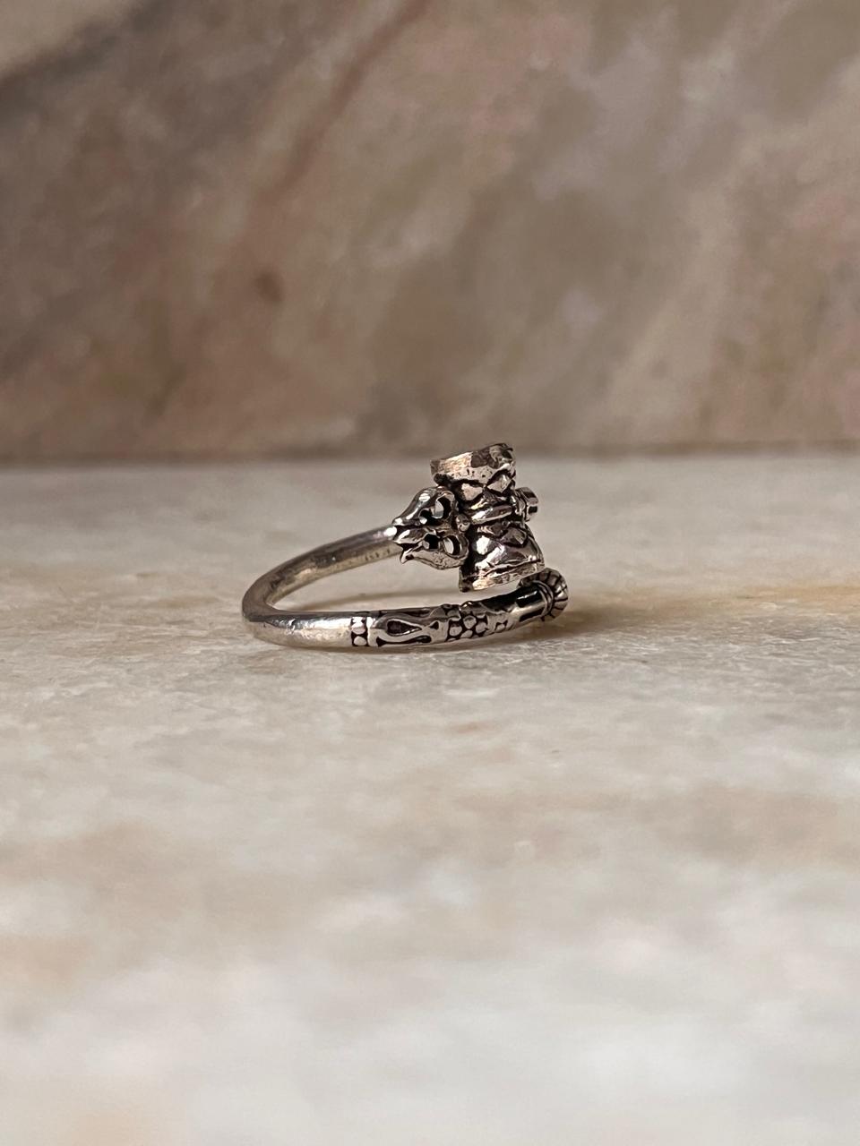 Damru Trishul Adjustable 925 Sterling Silver Ring