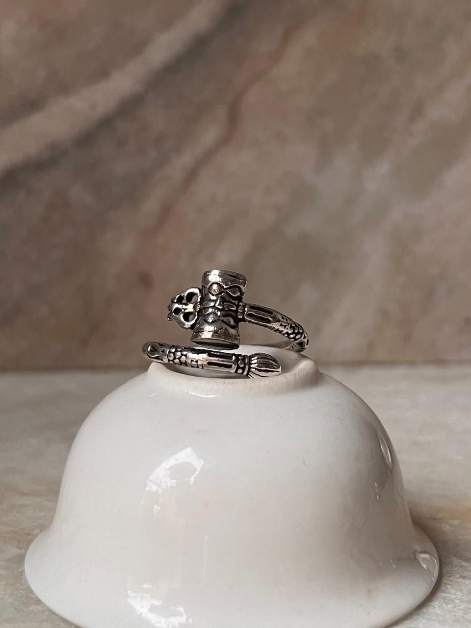 Damru Trishul Adjustable 925 Sterling Silver Ring