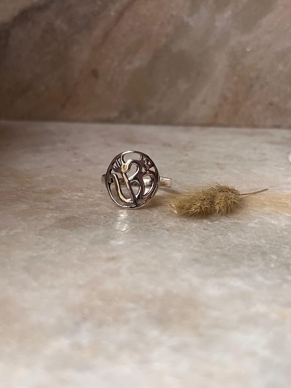 Shiv -Shakti / Aum - Trishul Round 925 Sterling Silver Ring