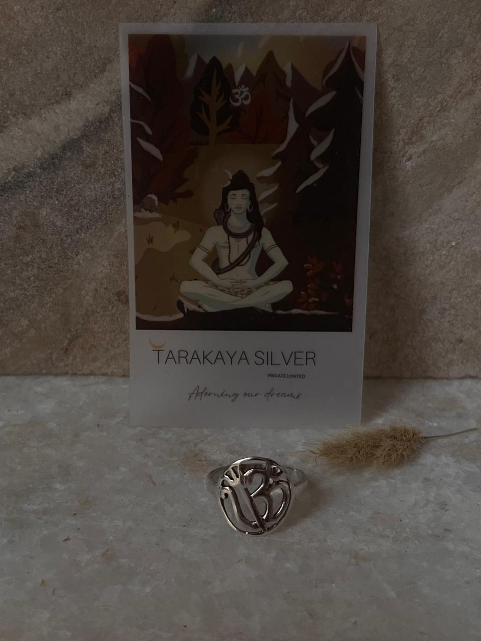 Shiv -Shakti / Aum - Trishul Round 925 Sterling Silver Ring