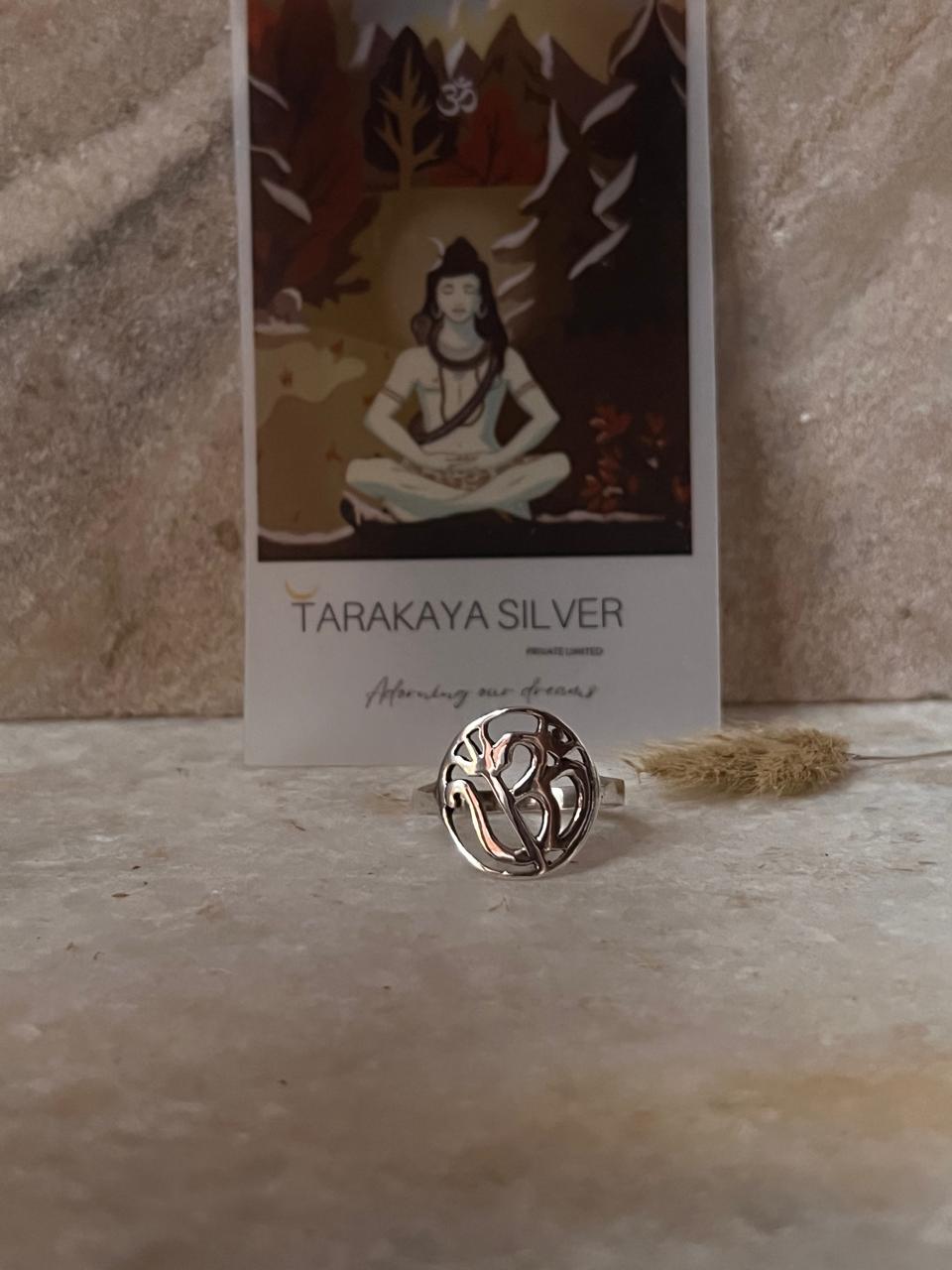 Shiv -Shakti / Aum - Trishul Round 925 Sterling Silver Ring