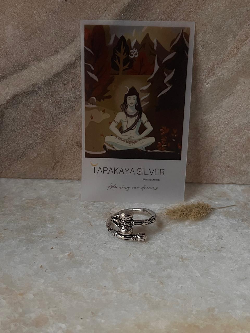 Damru Trishul Adjustable 925 Sterling Silver Ring