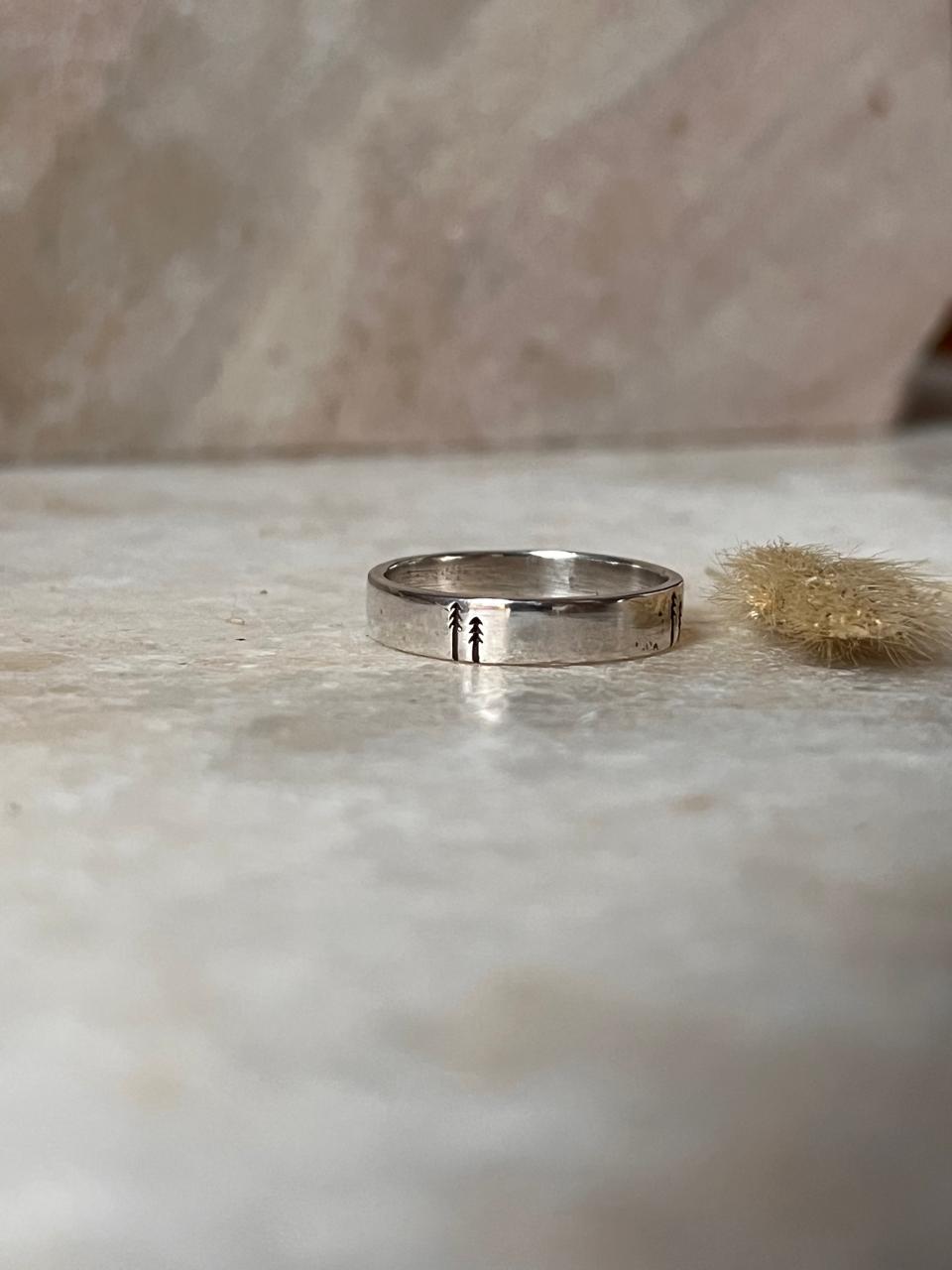 Forest Pine Tree Band 925 Sterling Silver Ring