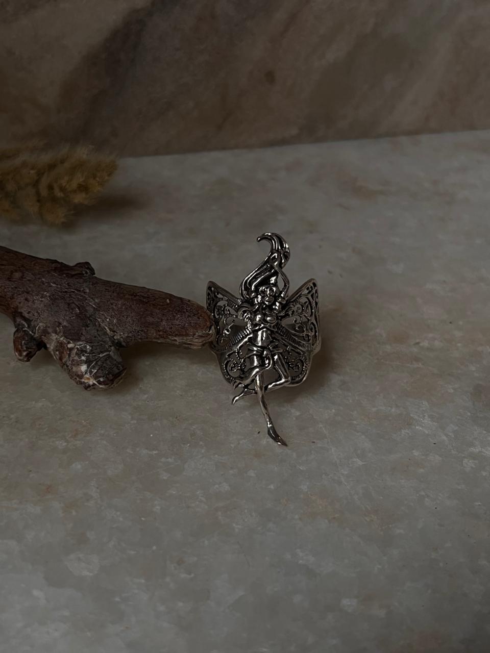 Dancing Mystic Angel Filigree Adjustable 925 Sterling Silver Ring